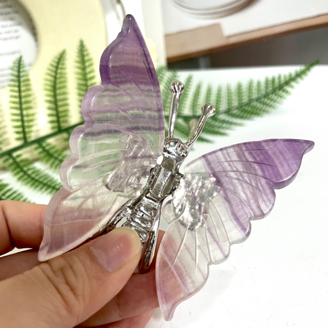 2 Counts Fluorite Dragonfly Butterfly Crystal Healing Stone Home Decoration From IG Crystal