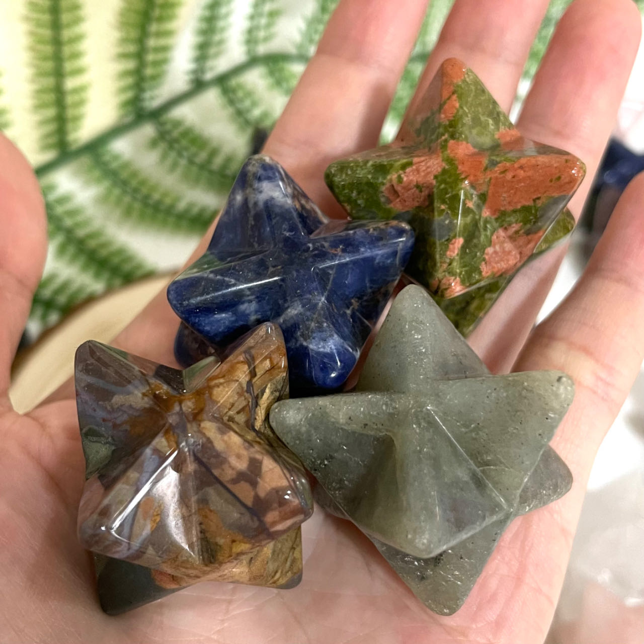 Different Maerail Star Crystal Stochastic 3PCS Rose Quartz Clear Quartz Kiwi Jasper Sodalite Amethyst Opalite Unakite Healing Crystal From IG Crystal