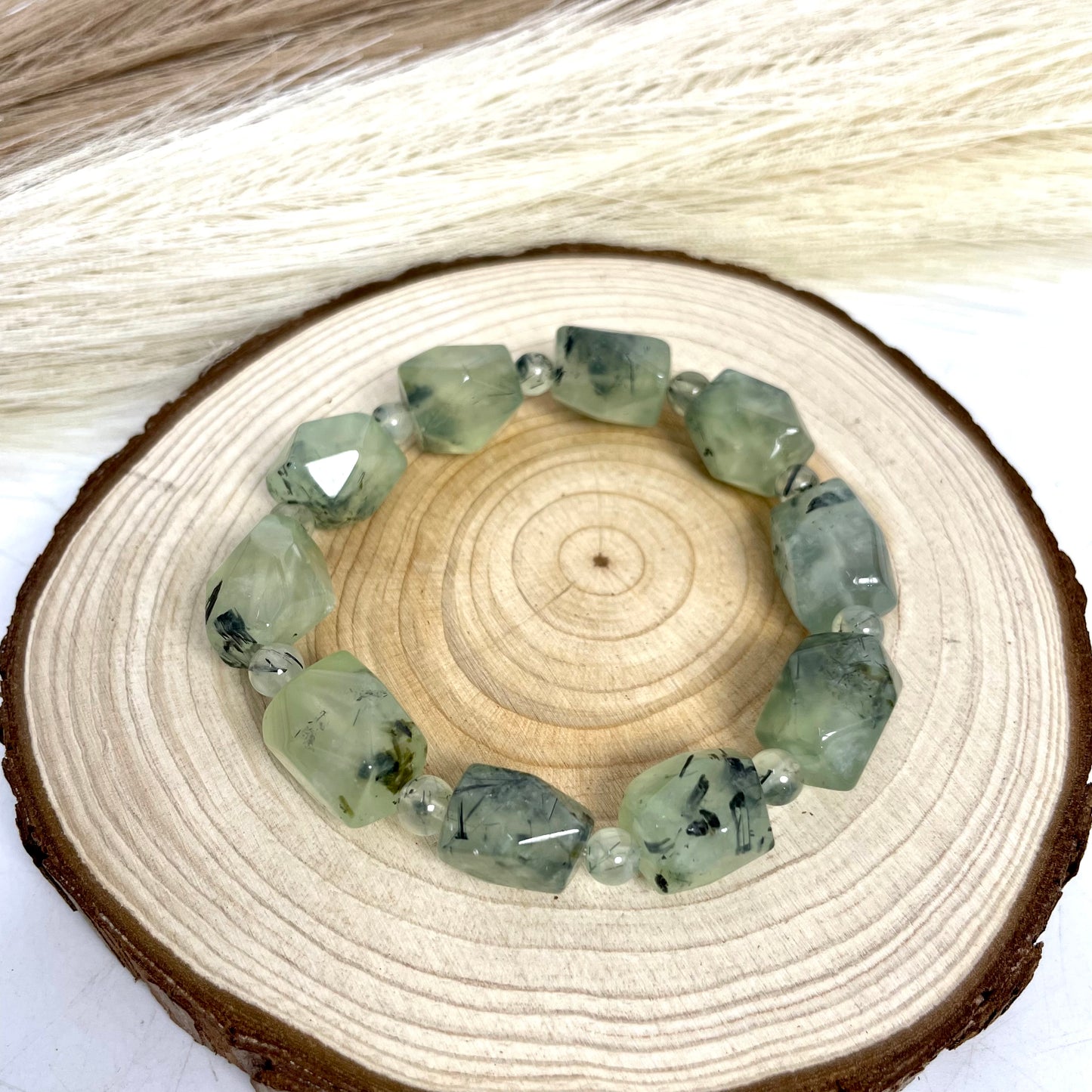 2 Counts Prehnite Bracelets 12~15mm Natural Crystals Healing Crystals Bracelet for Women and Men Teens Crystal Jewelry Shop Pretty Crystals From IG Crystal