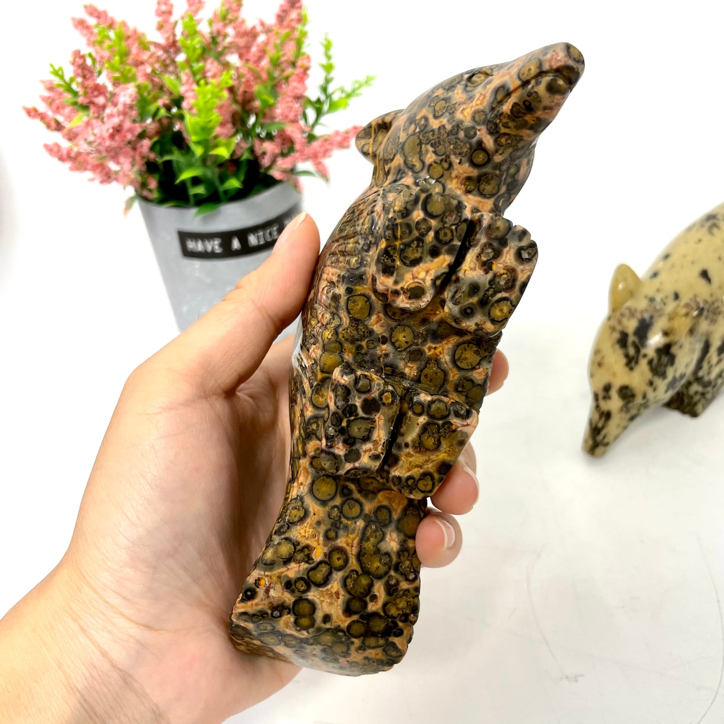 1 Count Leopard Skin Jasper Tapir Crystal Carving Healing Stones Natural Stone Chakra Balancing Reiki Home Office Decor From IG Crystal