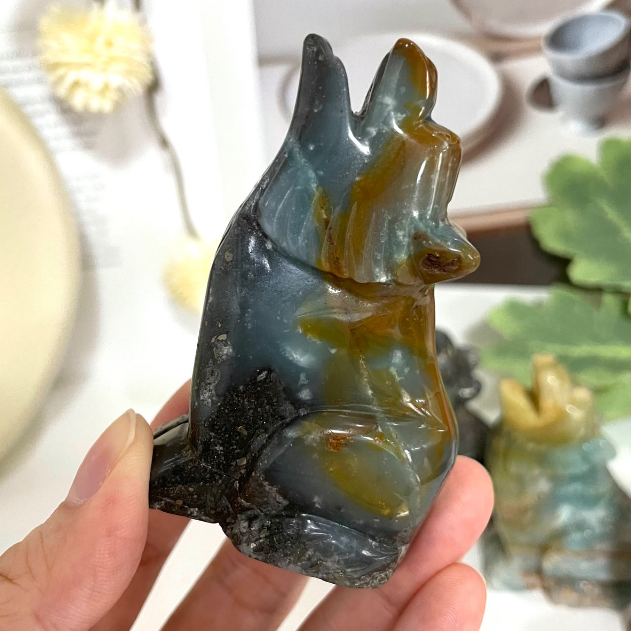 Different Maerail Wolf Crystal Stochastic 2PCS Rose Quartz Clear Quartz Black Obsidian Green Aventurine Kiwi Jasper Carribean Calcit Yellow Tiger Eyes From IG Crystal