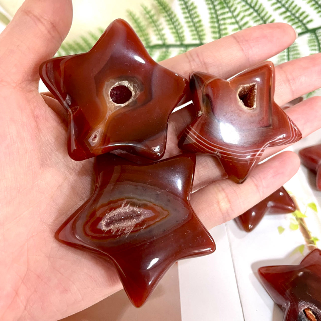IG Crystal 6 Counts Carnelian Red Agate Crystal Star Shaped Crystal Healing Crystal Home Decoration
