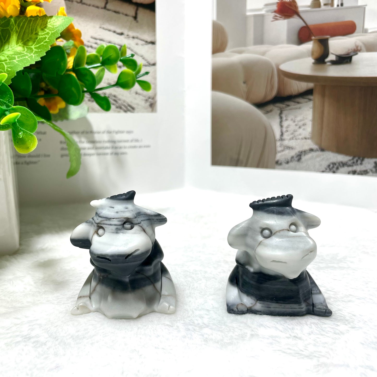 3 Counts Taiji Stone Tai Chi Stone Cow Crystal Carving Healing Stones Natural Stone Chakra Balancing Reiki Home Office Decor From IG Crystal