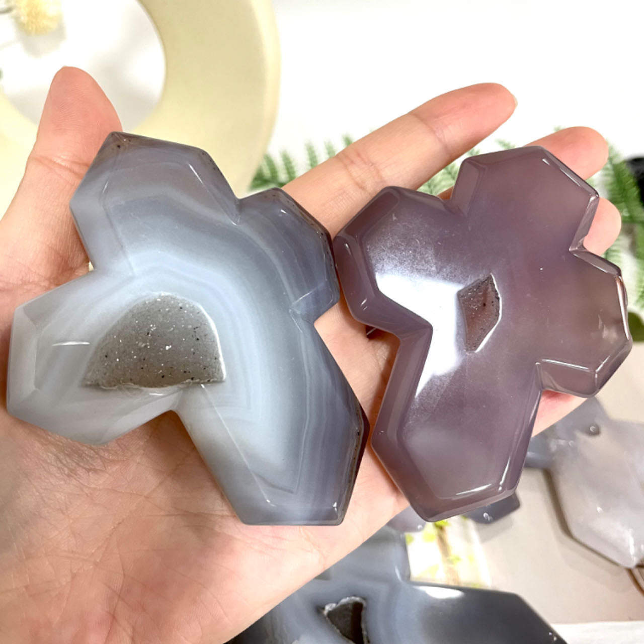 IG Crystal 4 Counts Big Crucifix Geode Agate Crystal Healing Stone Home Decoration