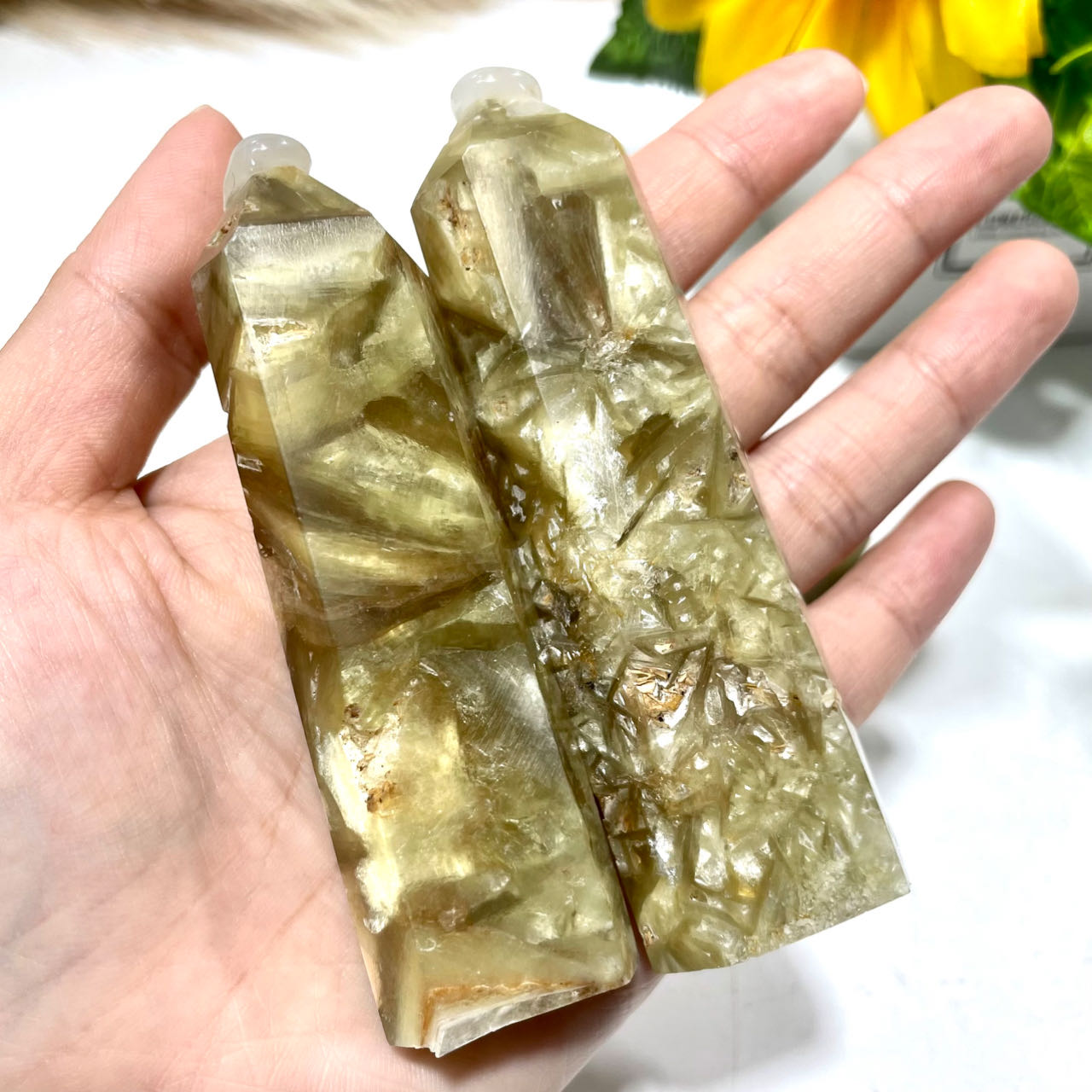 4 Counts 9cm Height Golden Mica Wand Tower 6 Faceted Healing Crystal Gem Reiki Healing Home Decor Crystal Jewelry Shop Pretty Crystals From IG Crystal