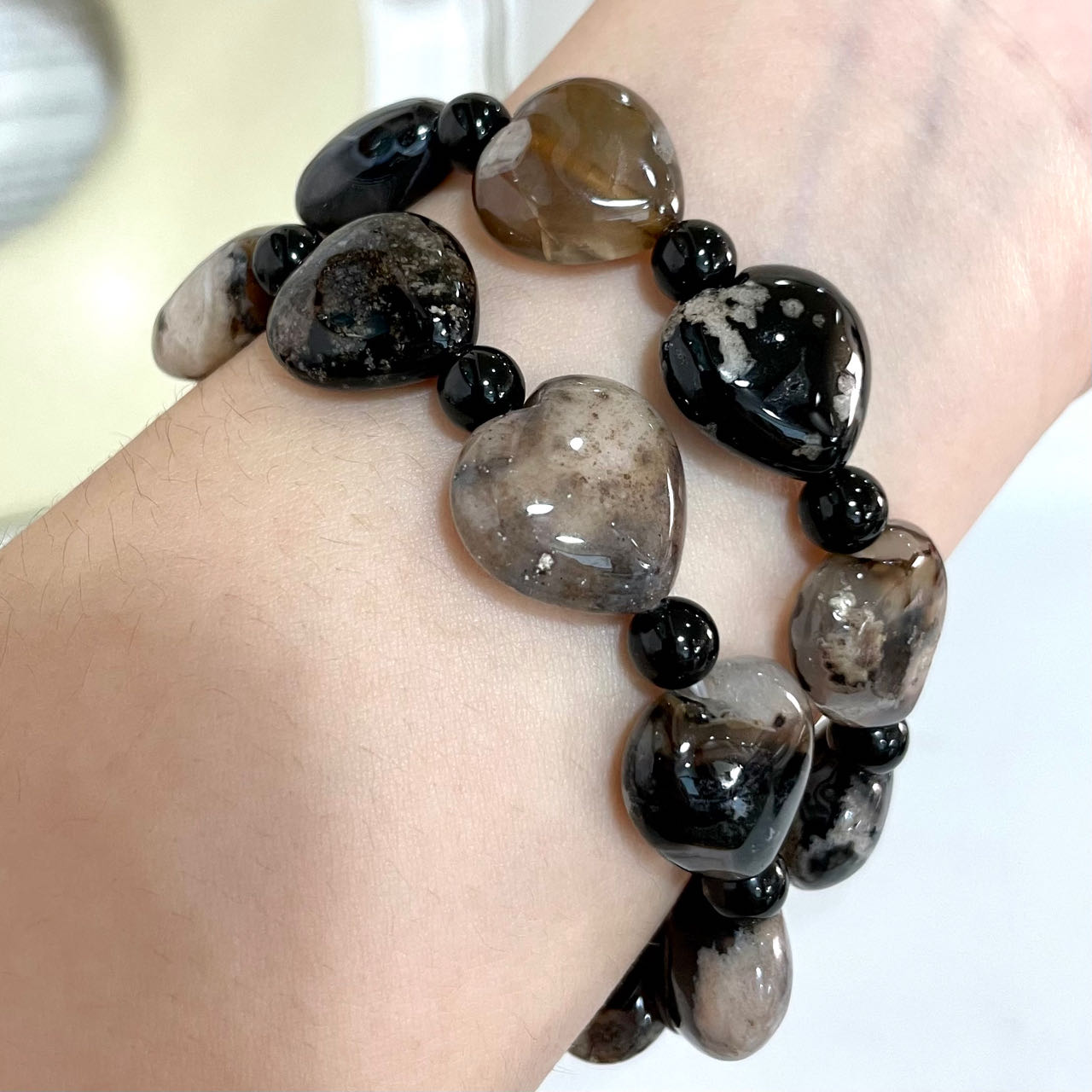 2 Counts Black Flower Agate Bracelet Set Energy Healing Crystals Jewelry for Women DIY Bracelet From IG Crystal