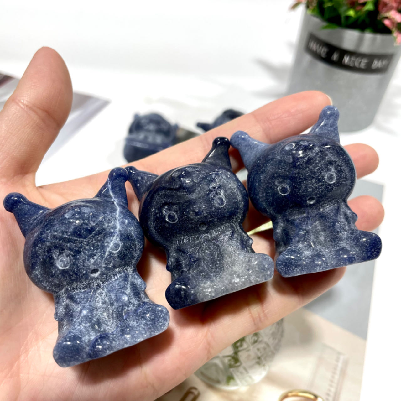 2 Counts Blue Aventurine Kuromi Crystal 5CM Natural Gemstone Semi Precious Healing Crystals Enhance Positive Energy Home Decoration From IG Crystal