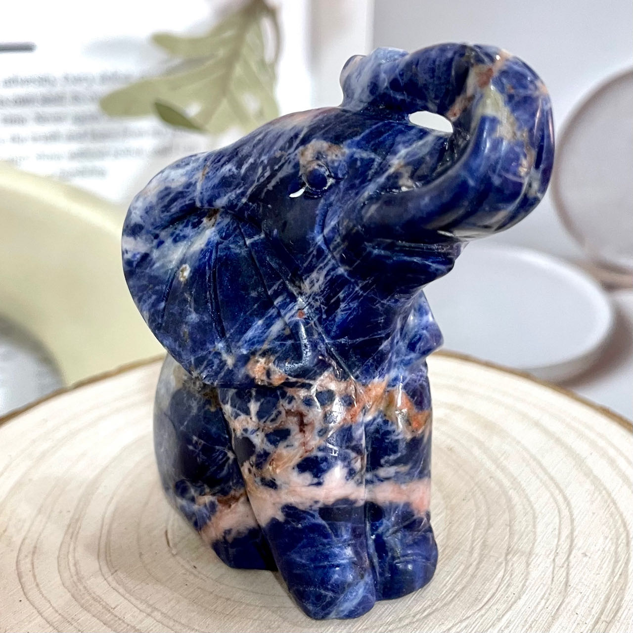 Sodalite Elephant Carving 1 count Healing Stone Home Decoration From IG Crystal