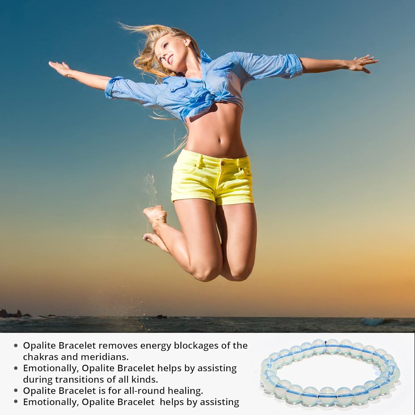 5 Counts Opalite Gem Semi Precious Beads Bracelet – Healing Crystal Handmade Bracelet for Women Men and Teens Gifts – 8mm Round Beaded Bracelets – Unisex Stretchy Handmade Stone Bracelet – Protection Bracelet From IG Crystal