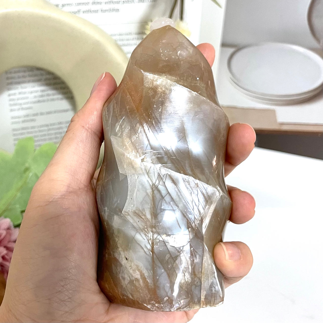 Peach Moonstone Torch Crystal Reiki Crytsal Healing Home Decor From IG Crystal