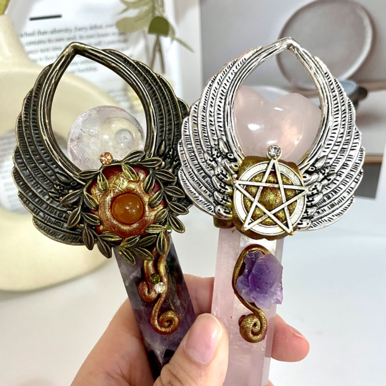 Different Maerail Magic Wands High Quality Natural Flourite Citrine Apatite Amethyst Rose Quartz From IG Crystal