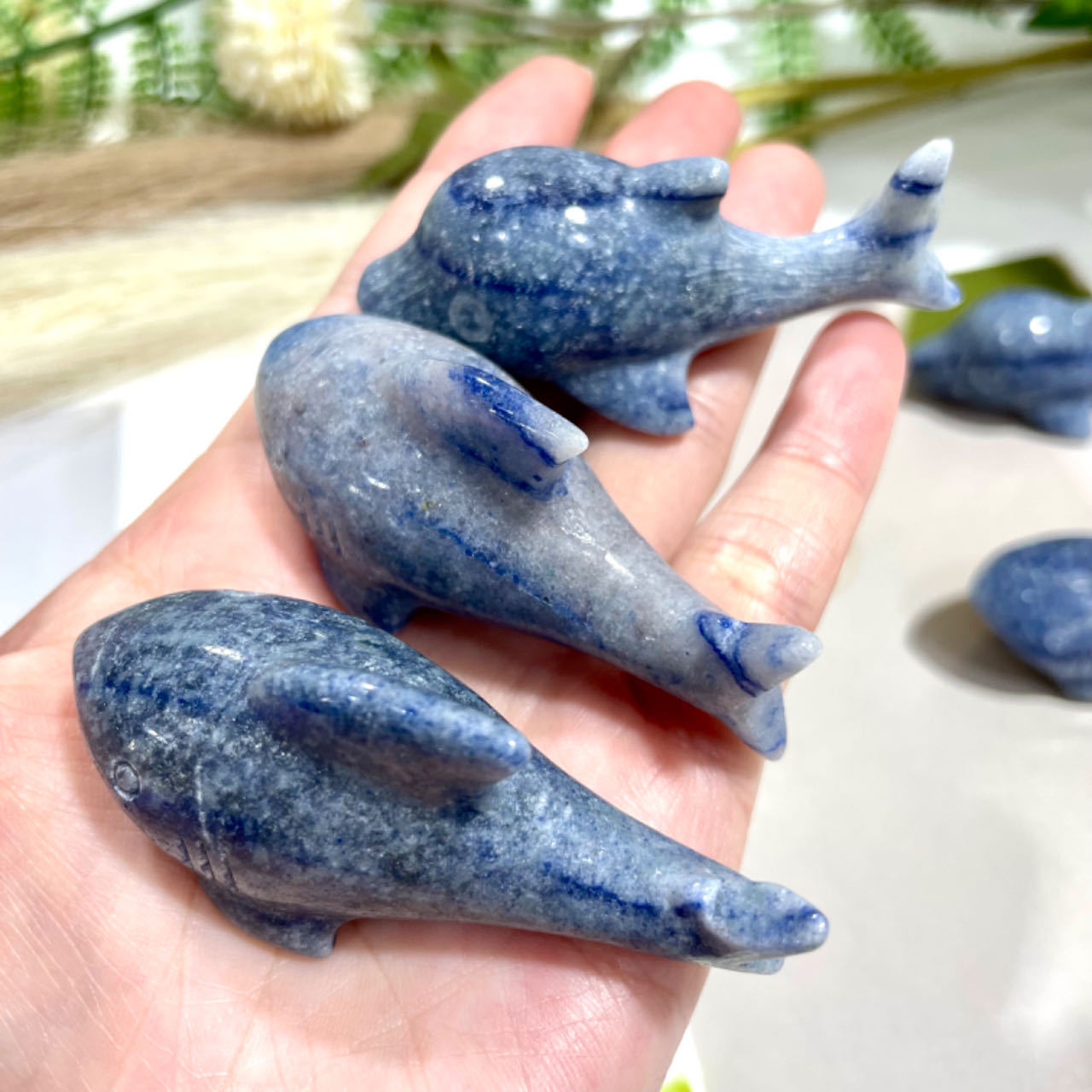 2 Counts Blue Aventurine Shark Crystal 6CM Healing Stone Home Decoration From IG Crystal