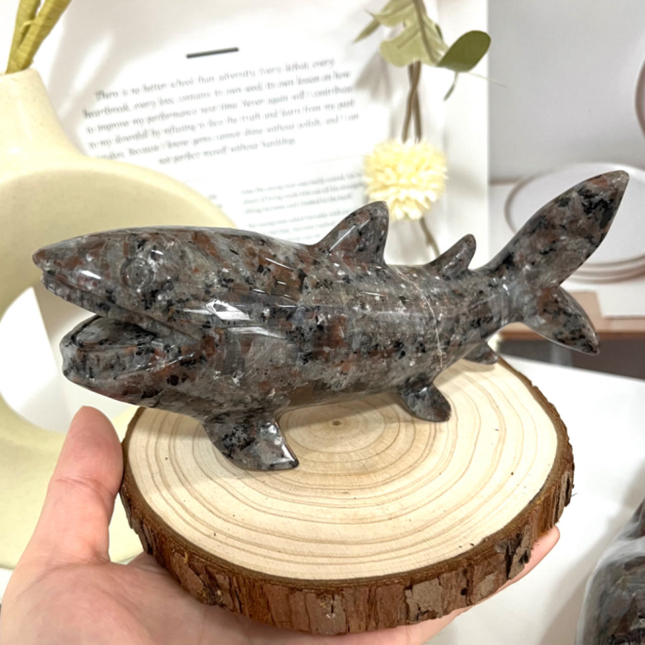 1PCS Hand-Carved Natural Fire Stone Shark Crystal Statue From IG Crystal