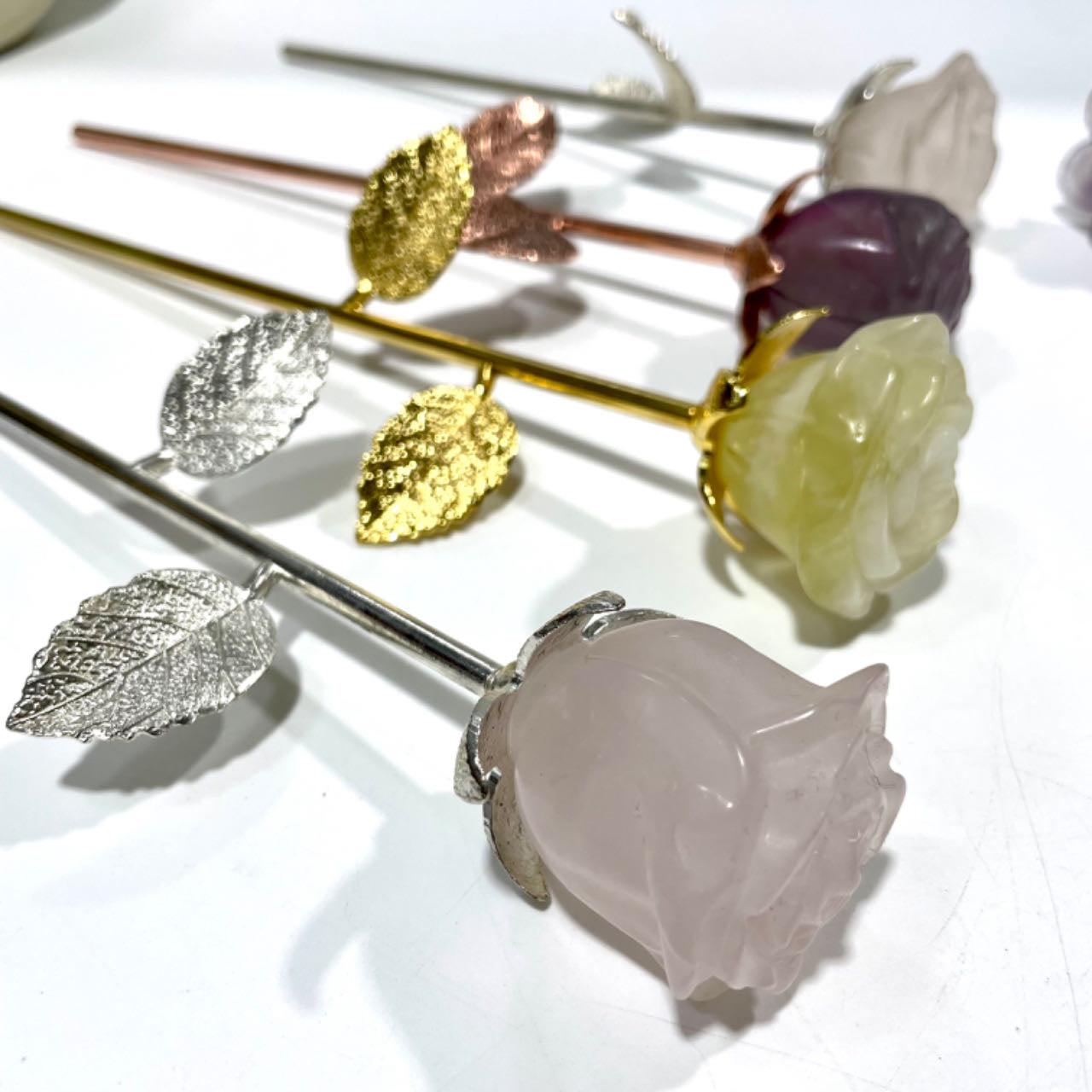 3 Counts Fluorite Rose Crystal With Golden Silvery Leaves Healing Crystal Gem Reiki Healing Home Decor Crystal Jewelry Shop Pretty Crystals From IG Crystal