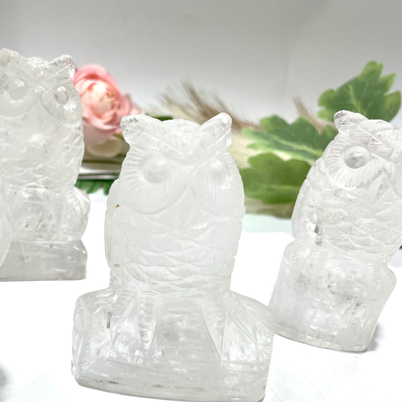 1 Count Clear Quartz Owl Crystal Healing Stone Home Decoration From IG Crystal