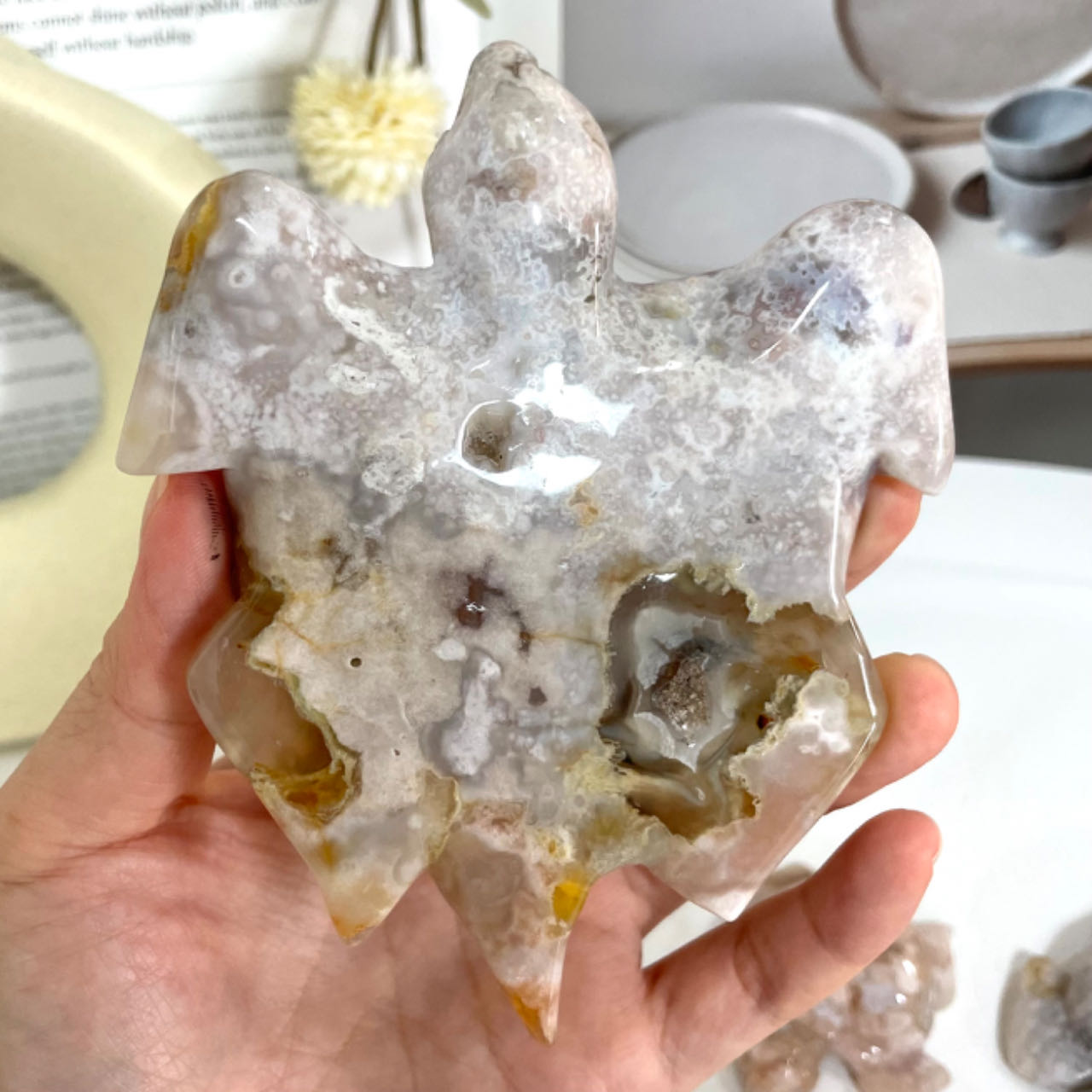 2PCS Pink Flower Agate Tortoise Crystal about 300g Healing Stone Home Decoration From IG Crystal