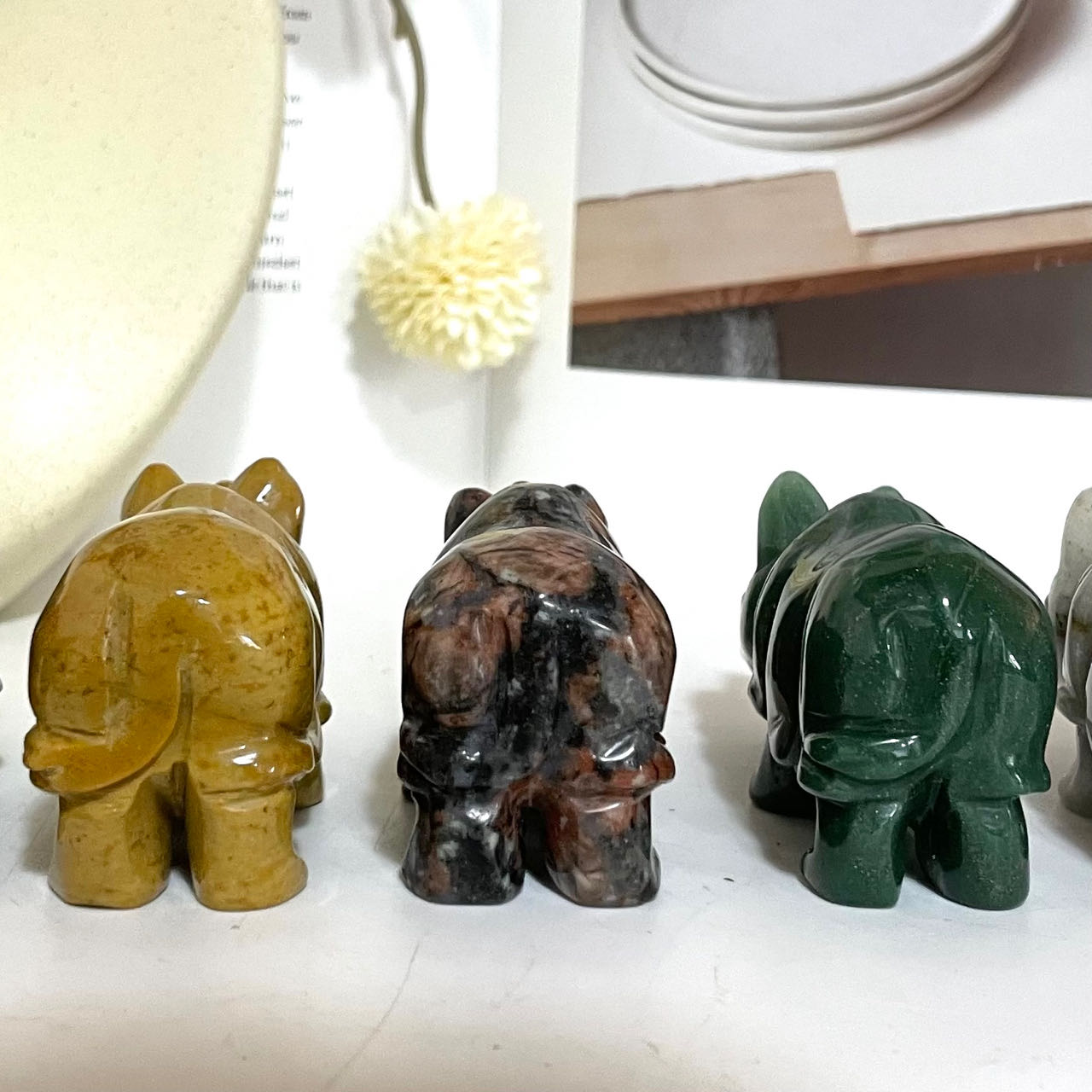 2 Counts Different Maerail Rhinoceros Crystal Yellow Jasper Moonstone Green Aventurine Ocean Jasper Red Obsidian From IG Crystal