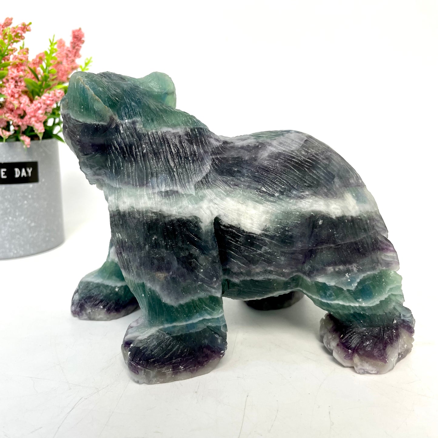 1 Count Big Fluorite Bear Crystal Carving Healing Stones Natural Stone Chakra Balancing Reiki Home Office Decor From IG Crystal