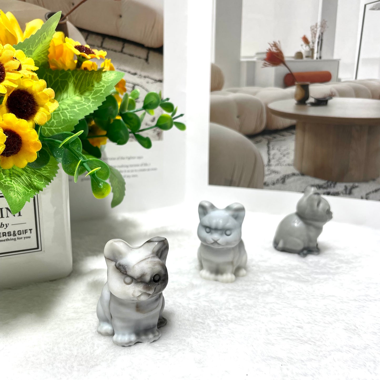3 Counts Taiji Stone Tai Chi Stone Sitting Cat Crystal Carving Healing Stones Natural Stone Chakra Balancing Reiki Home Office Decor From IG Crystal
