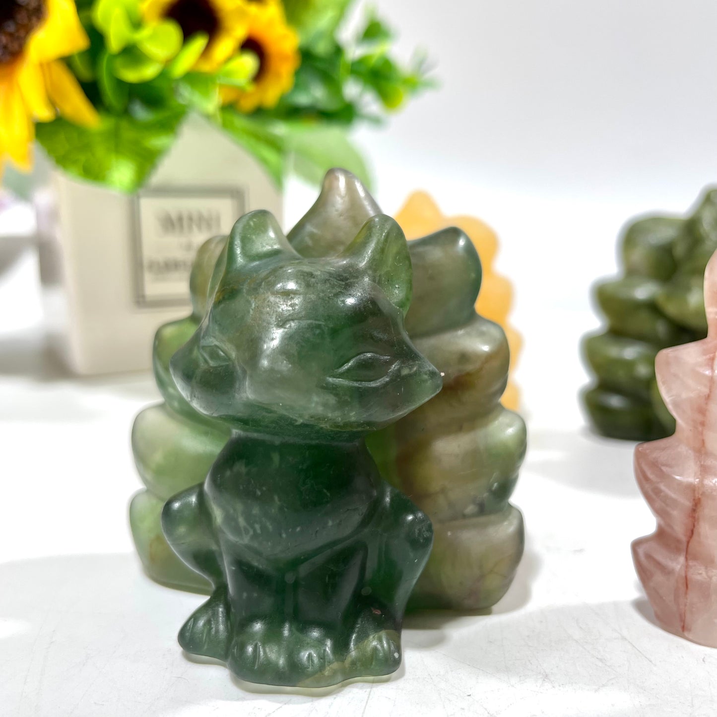2 Counts Different Materials Nine-tailed Fox Crystal Carving Healing Stones Natural Stone Chakra Balancing Reiki Home Office Decor From IG Crystal