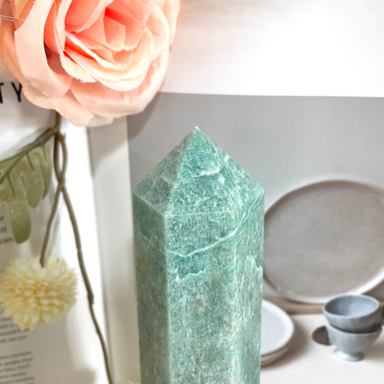Natural Green Moonstone 6 Faceted Wand Palm Stone Minerals Specimen Reiki Healing Crystal Home Decoration From IG Crystal