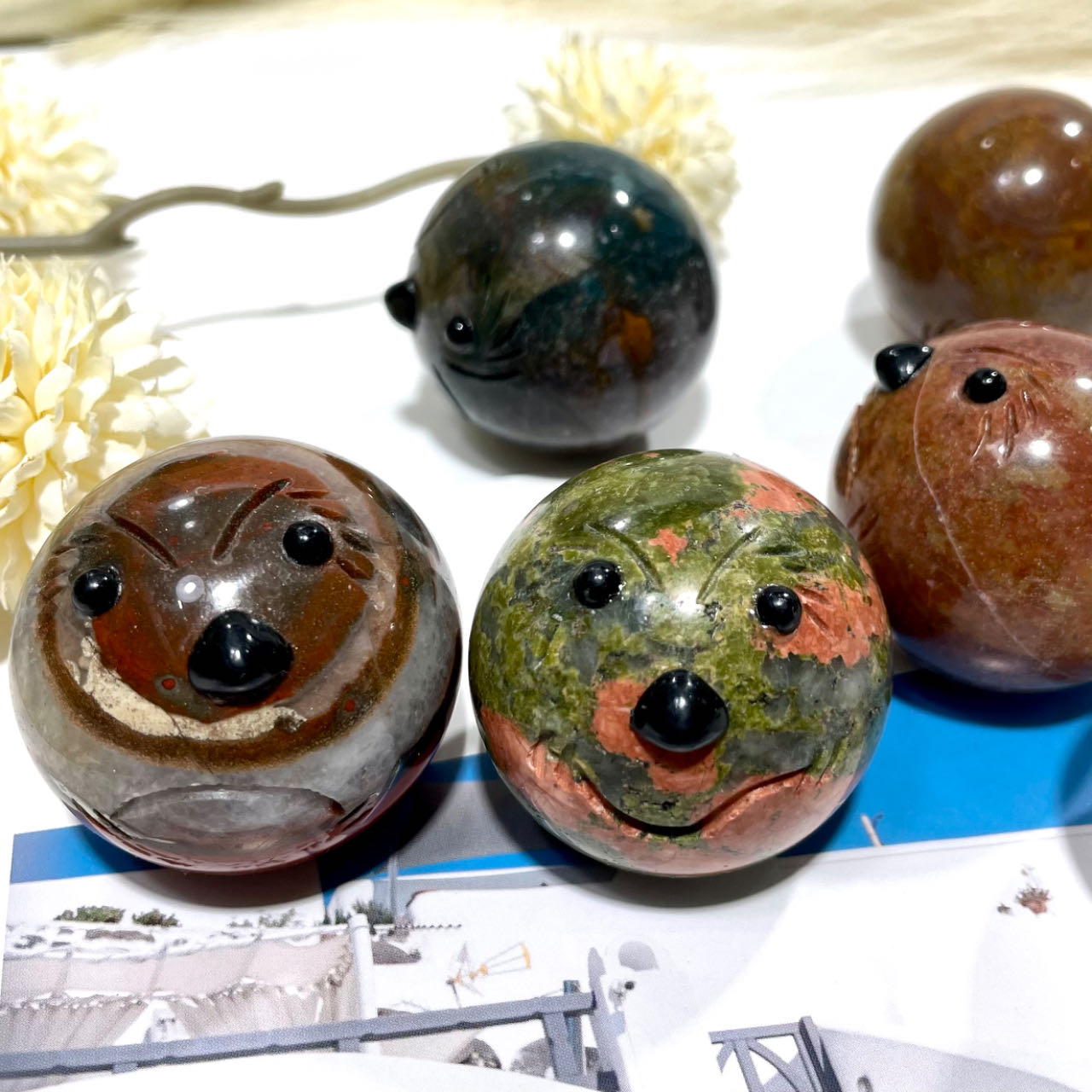 2 Counts Pleasure Anger Sorrow Joy Crystal Ball Clear Quartz Rose Quartz Tiger Eyes Unakite Ocean Jasper Healing Stone Home Decoration From IG Crystal