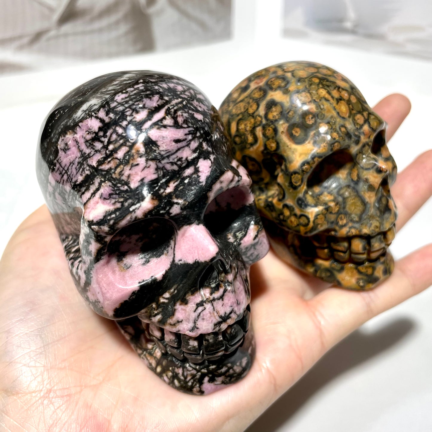 1 Count Different Materials Skull Crystal Carving Unakite Leopard Skin Jasper Purple/Blue Aventurine White Turquoise Red Jasper Sodalite Carribean Calcit Rohdnite Floriated Jasper Home Office Decor From IG Crystal