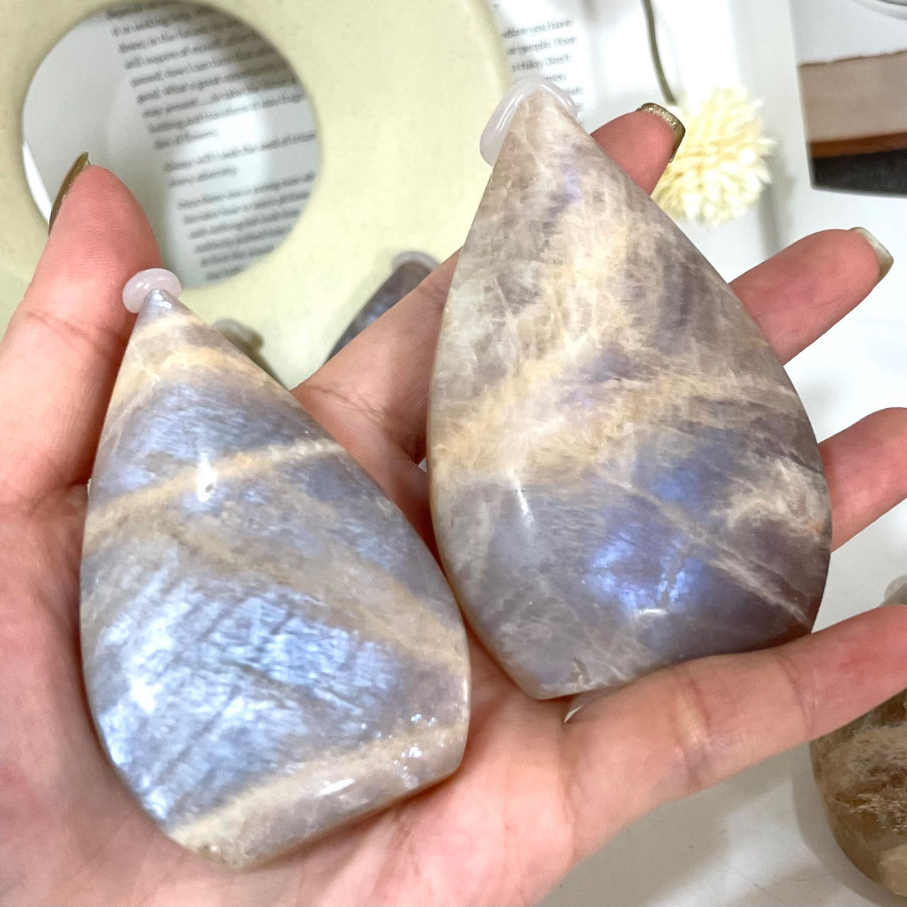 2~3 Counts Peach Moonstone Water Drop Crystal Reiki Crytsal Healing Home Decor From IG Crystal