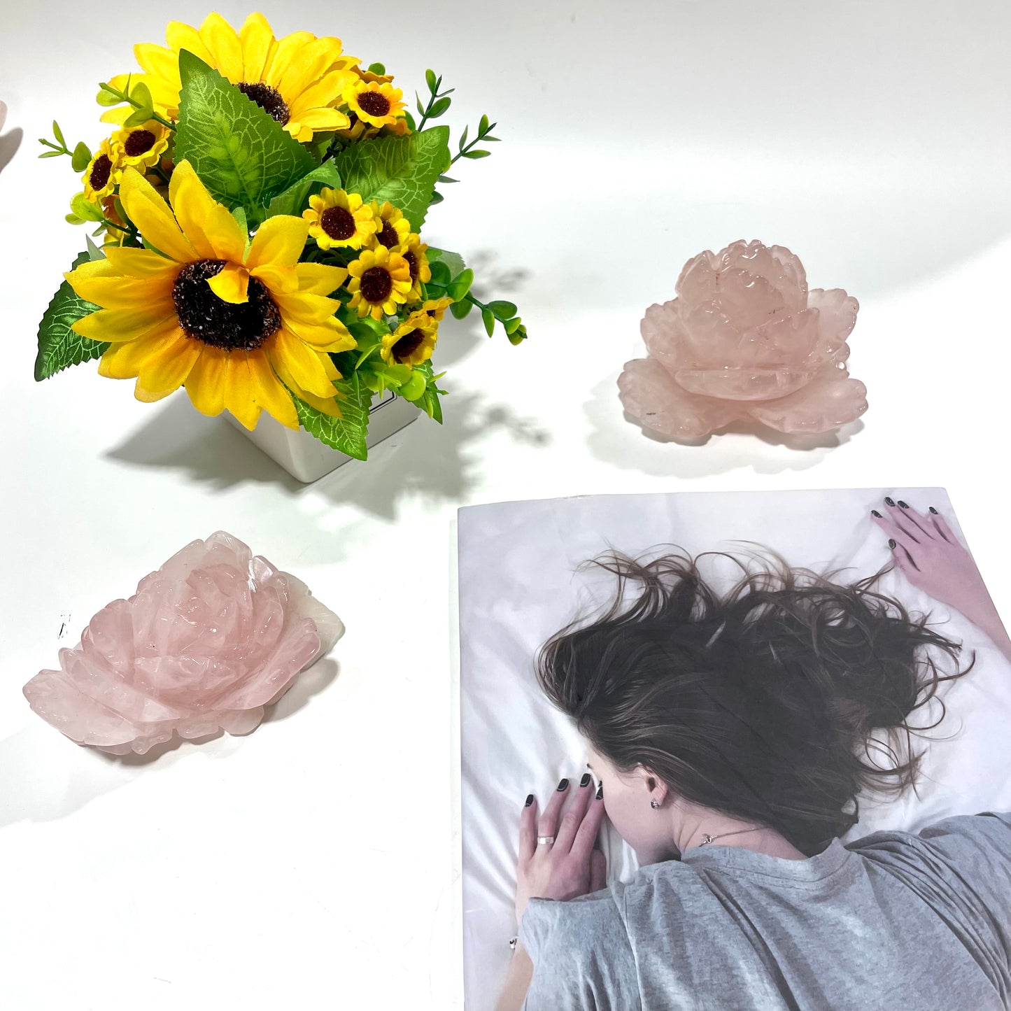Rose Quartz Flower Crystal Carving Natural Stone Gem Mining Chakra Balancing Reiki Healing Crystal Mystery Crystal Display Crystal Shopping Online Home Office Decor From IG Crystal