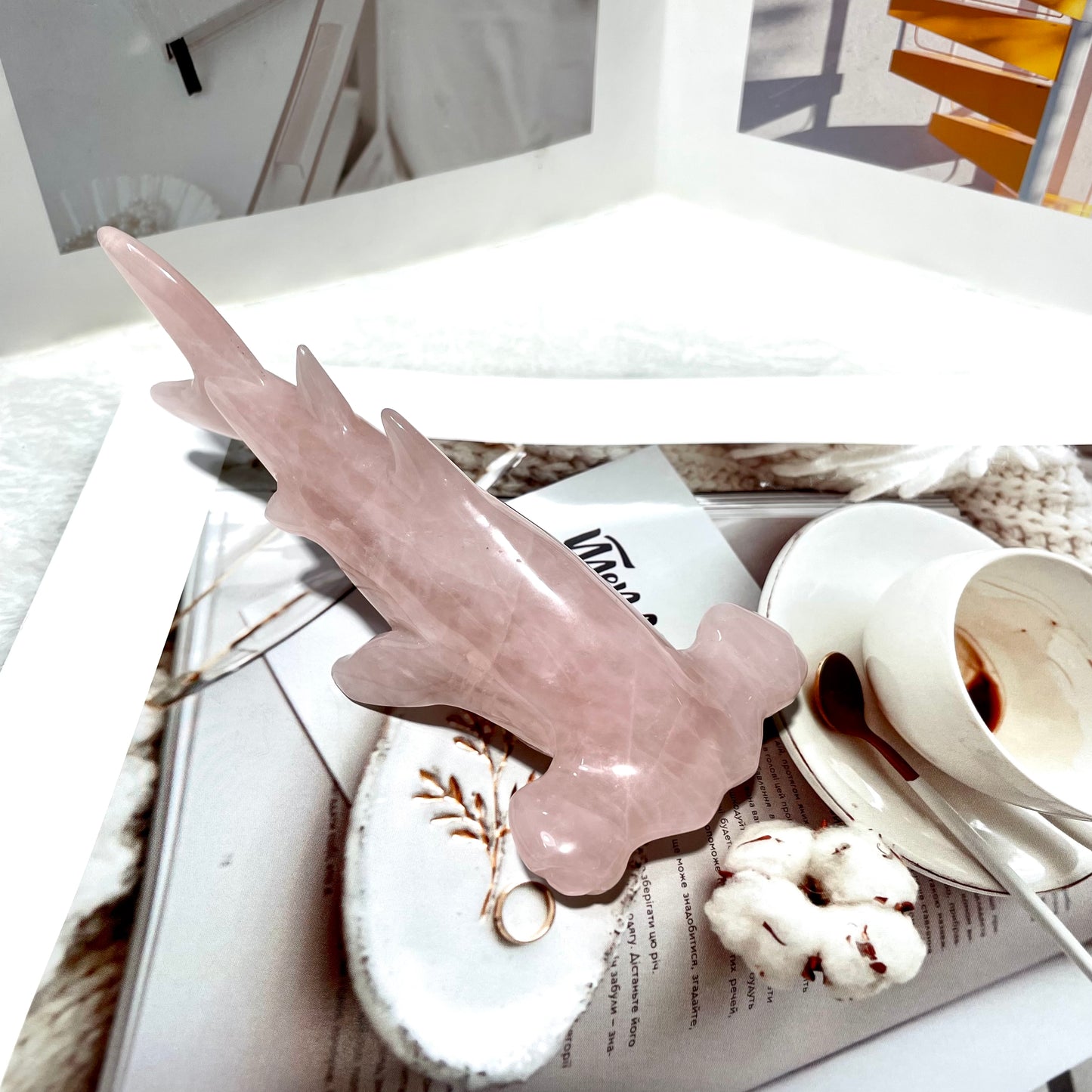 2 Counts Rose Quartz Shark Crystal Carving Healing Stones Natural Stone Chakra Balancing Reiki Home Office Decor From IG Crystal