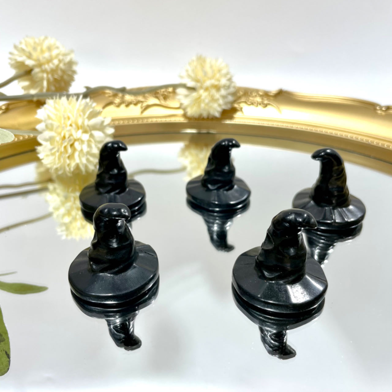 5 Counts Black Obsidian Halloween Witch Hat Crystal Carving Healing Crystal Gem Reiki Healing Home Decor Crystal Jewelry Shop Pretty Crystals From IG Crystal