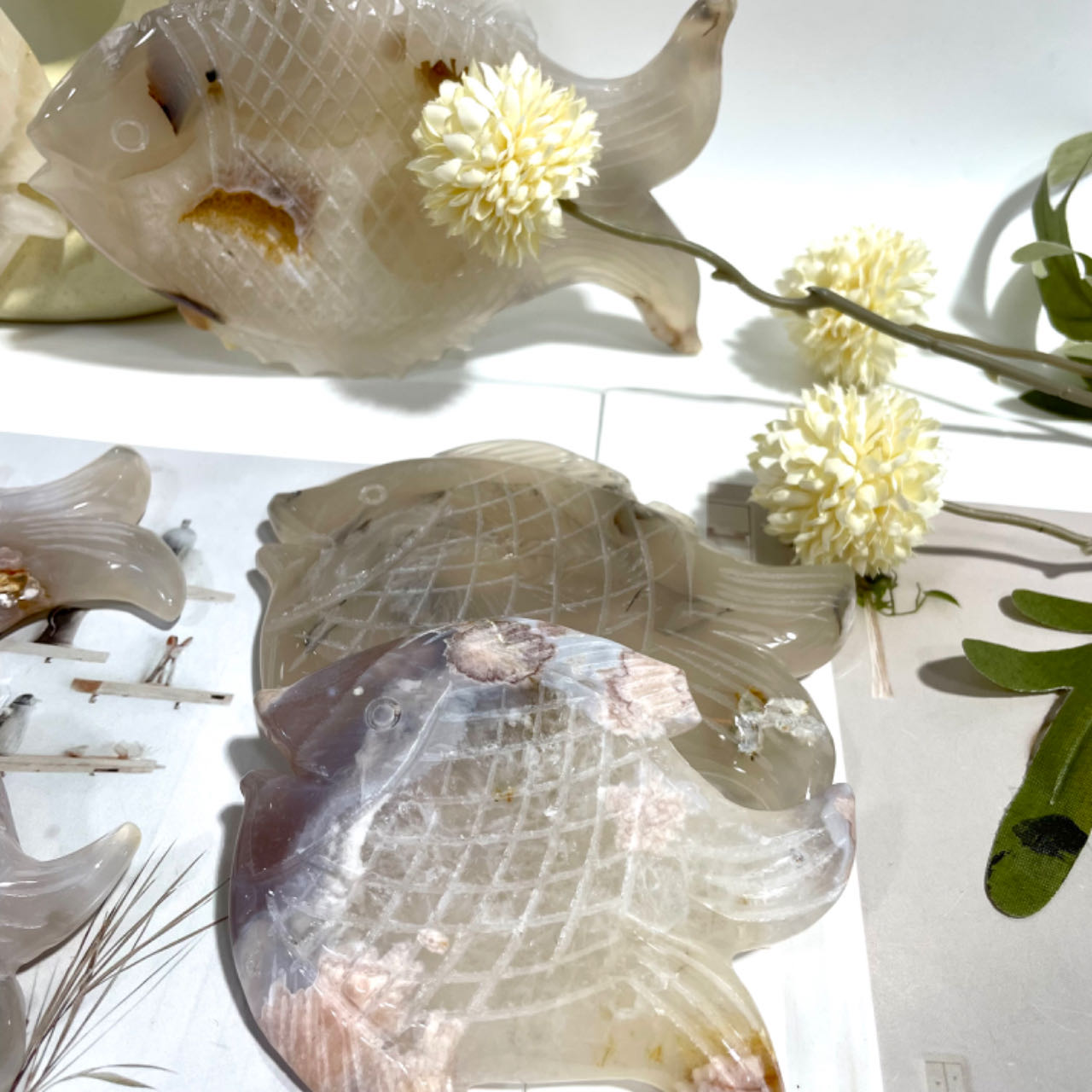 Flower Agate Fish Crystal Healing Crystal Home Decoration From IG Crystal