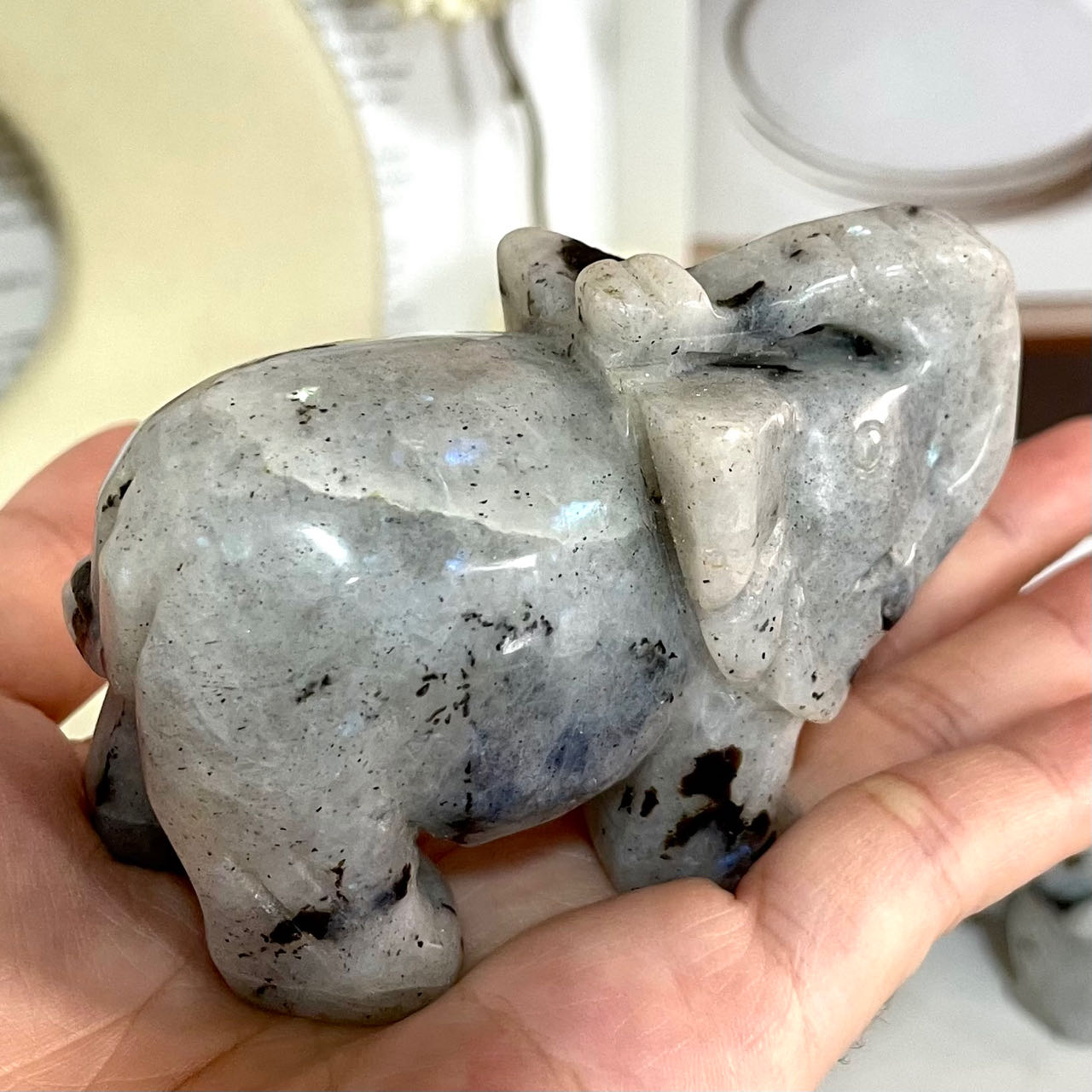 1 Count Dark Spot Moonstone Elephant Crystal Reiki Crytsal Healing Home Decor From IG Crystal
