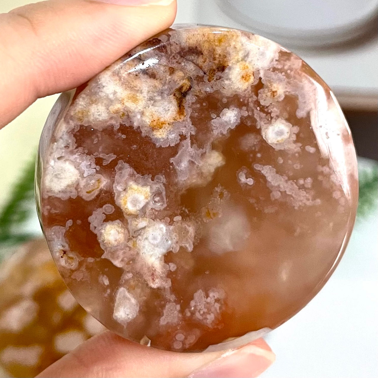 Pink Flower Agate Round Stone Stochastic 3~5 Counts Healing Stone Home Decoration From IG Crystal