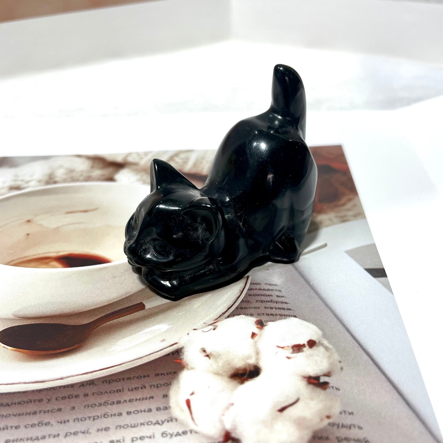 2 Counts Black Obsidian Cute Cat Crystal Carving Natural Stone Gem Mining Chakra Balancing Reiki Healing Crystal Mystery Crystal Display Crystal Shopping Online Home Office Decor From IG Crystal