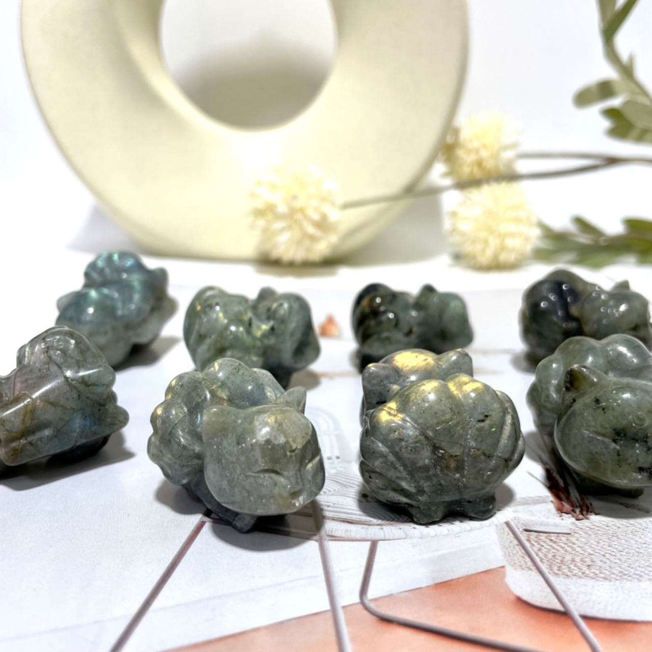 4 Counts Labradorite Small Cute Nine-tailed Fox Crystal Healing Crystal Home Decoration From IG Crystal