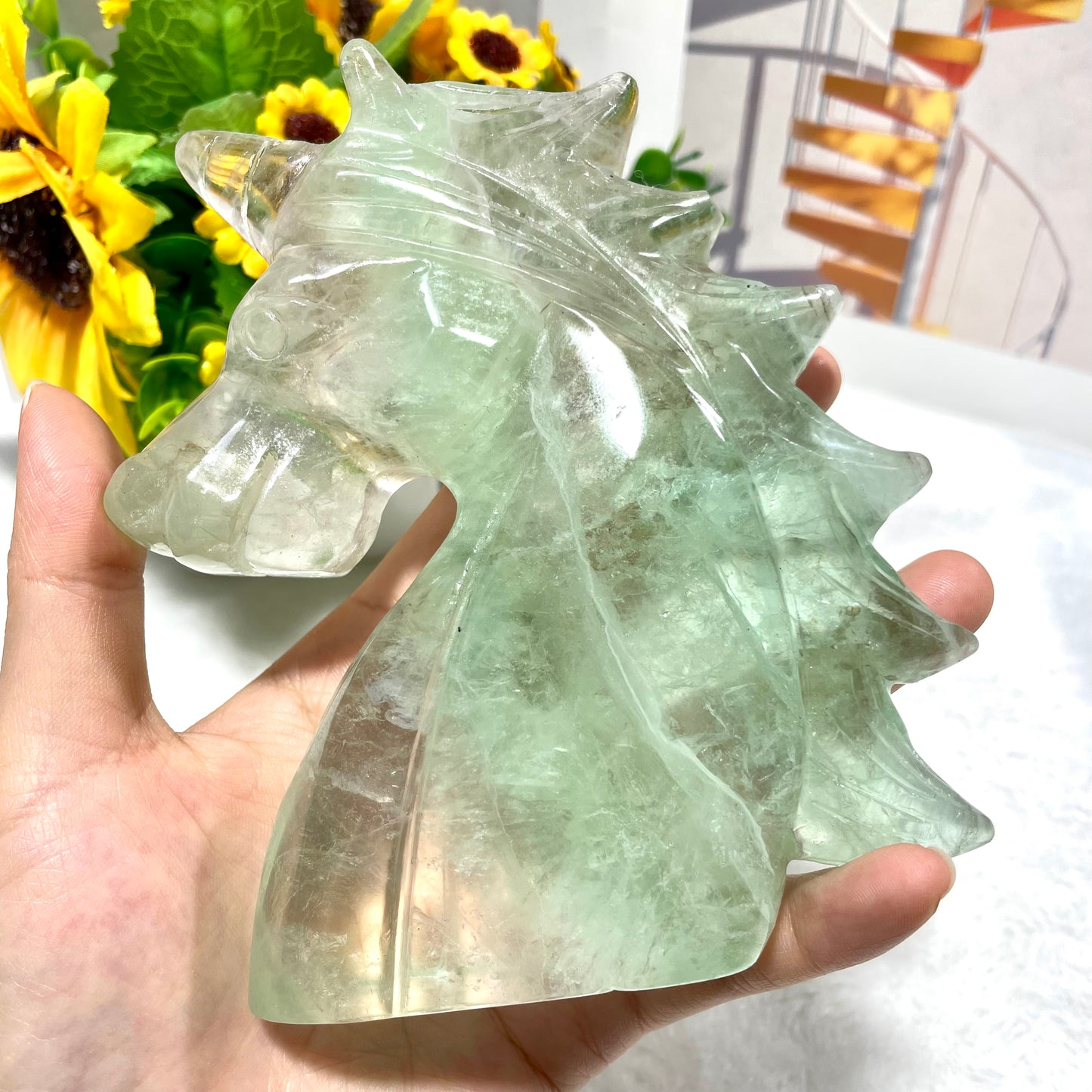 1 Count Fluorite Laughing Unicorn Crystal Carving Healing Stones Natural Stone Chakra Balancing Reiki Home Office Decor From IG Crystal