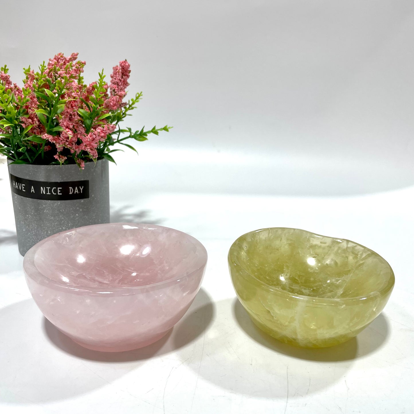 Rose Quartz Citrine Bowl Hand Polished Gem Stone Bowls Natural Raw Crystal Decorative Dish Jewelry Storage Agate Bowl for Meditation Reiki Healing From IG Crystal