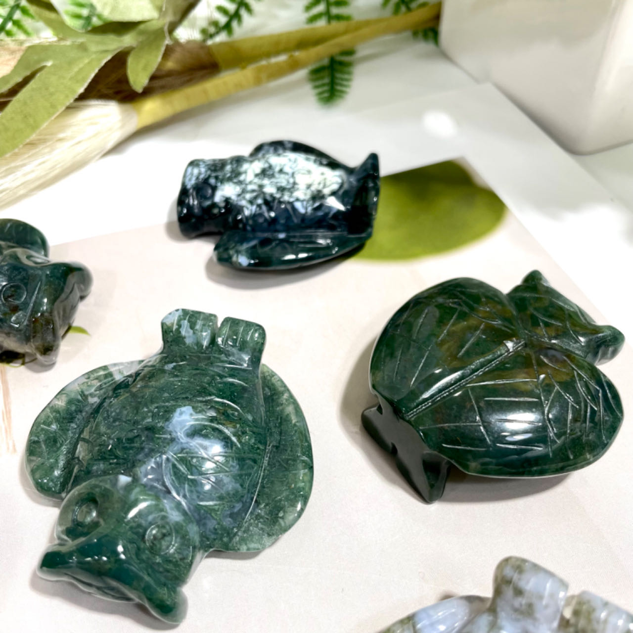 5 Counts Moss Aagte Owl Crystal Healing Stone Home Decoration From IG Crystal
