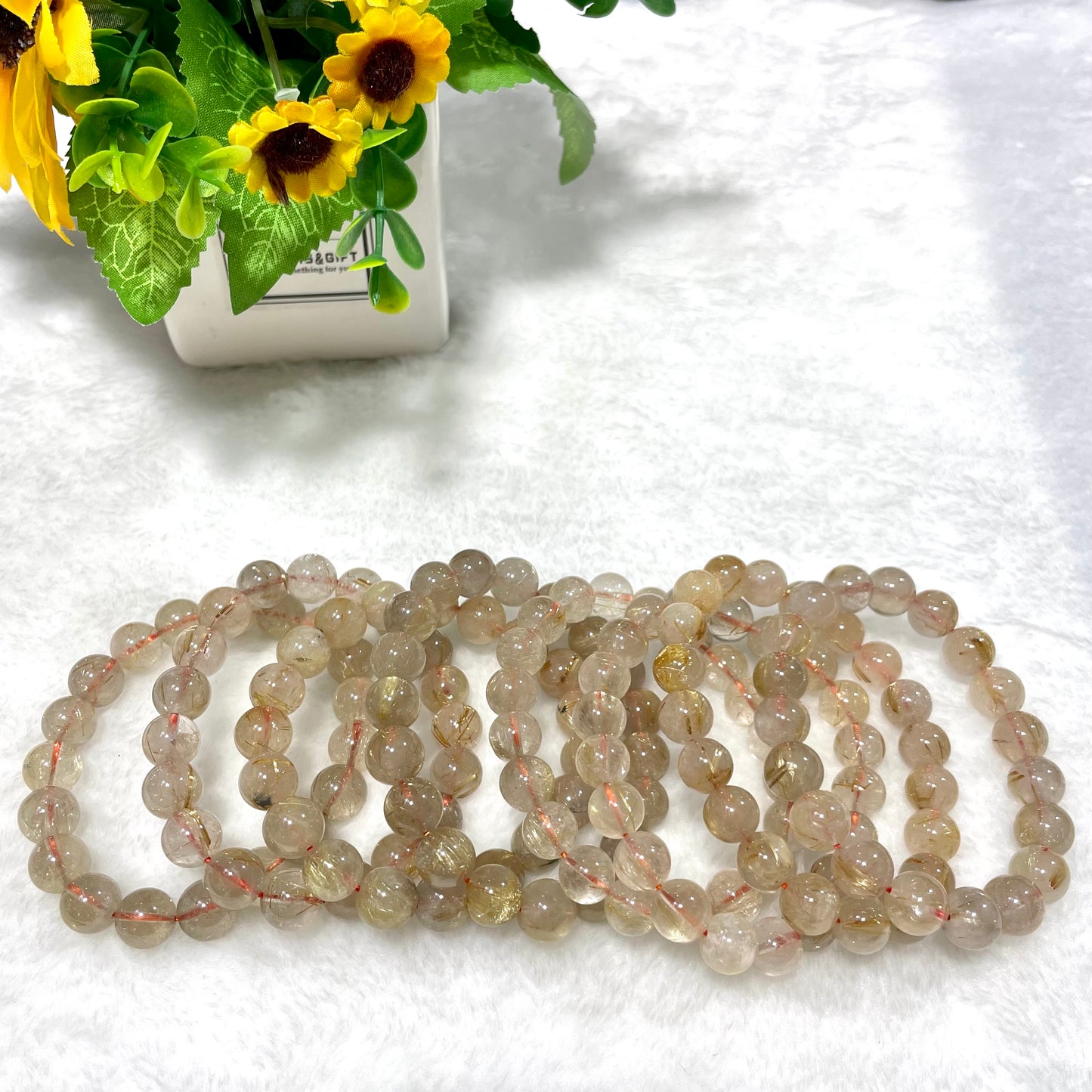 3 Counts Golden Rutile Bracelet 10~11mm Natural Crystals Healing Crystals Bracelet for Women and Men Teens Crystal Jewelry Shop Pretty Crystals From IG Crystal