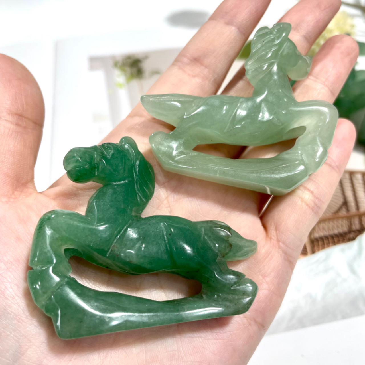 2 Counts Green Aventurine Horse Crystal Healing Crystal Home Decoration From IG Crystal