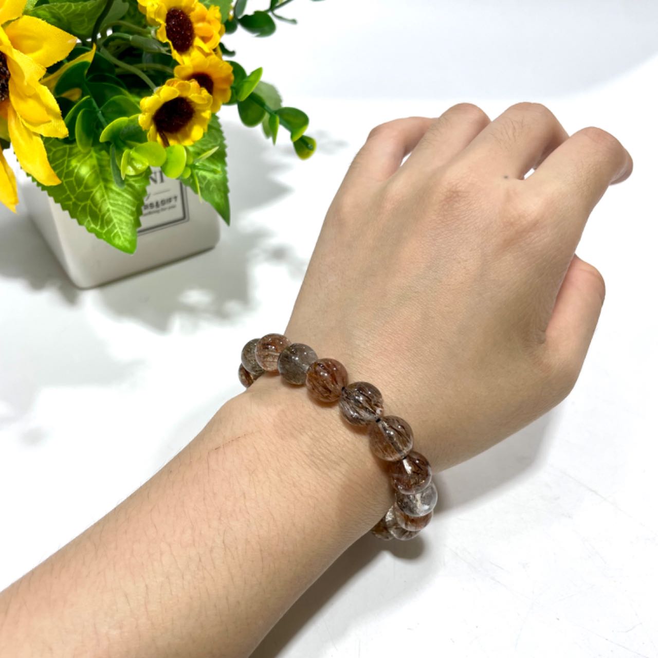 2 Counts Black Gold Super 7 Crystal Bracelet 7~12mm Energy Healing Crystals Jewelry for Women DIY Bracelet From IG Crystal