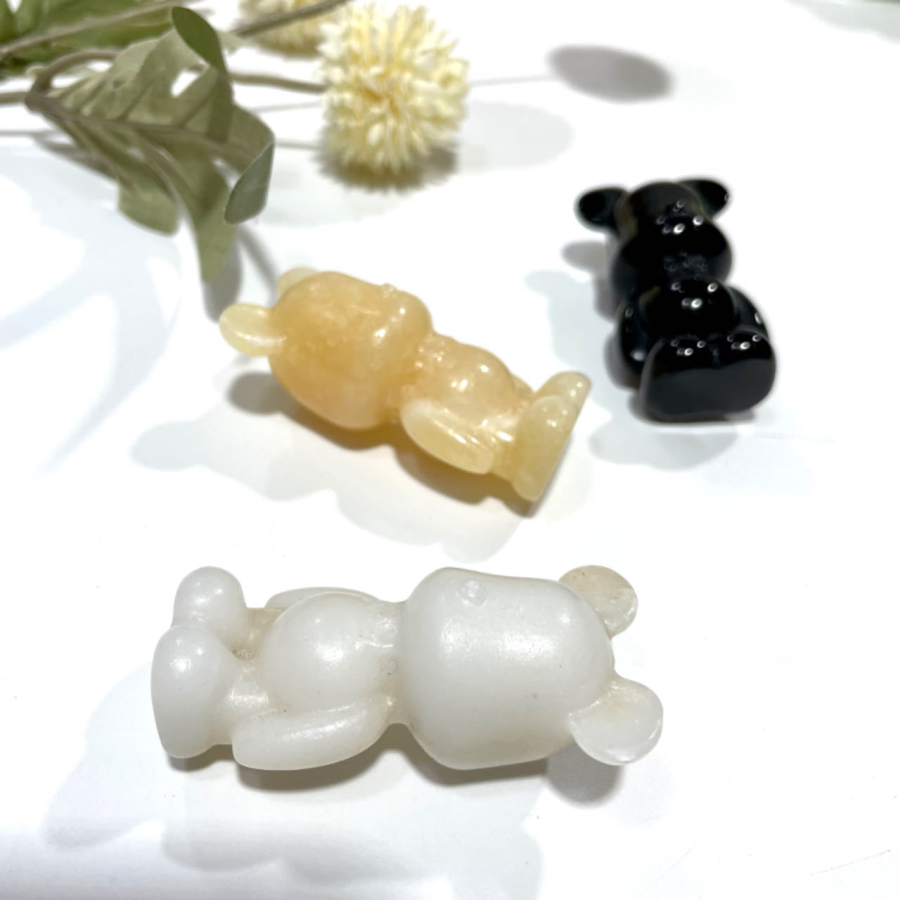 3 Counts Different Materials Gloomy Bear Crystal Yellow Calcite Black Obsidian Healing Crystal Home Decoration From IG Crystal