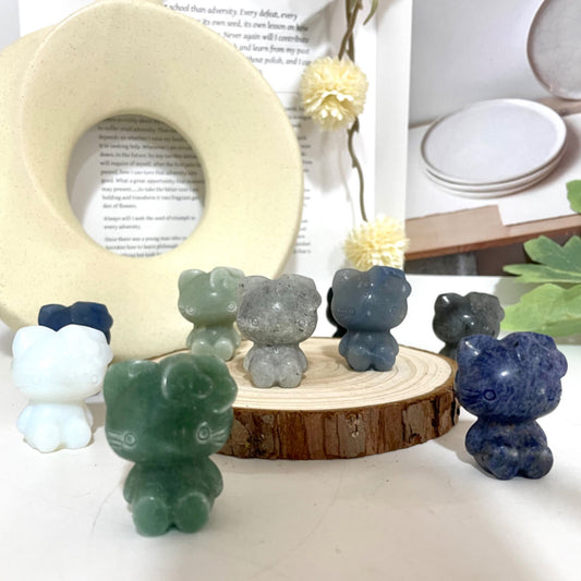 Different Maerail Hello Kitty Crystal Stochastic 10PCS Rose Quartz Clear Quartz Black Obsidian Green Aventurine Kiwi Jasper Healing Crystal From IG Crystal