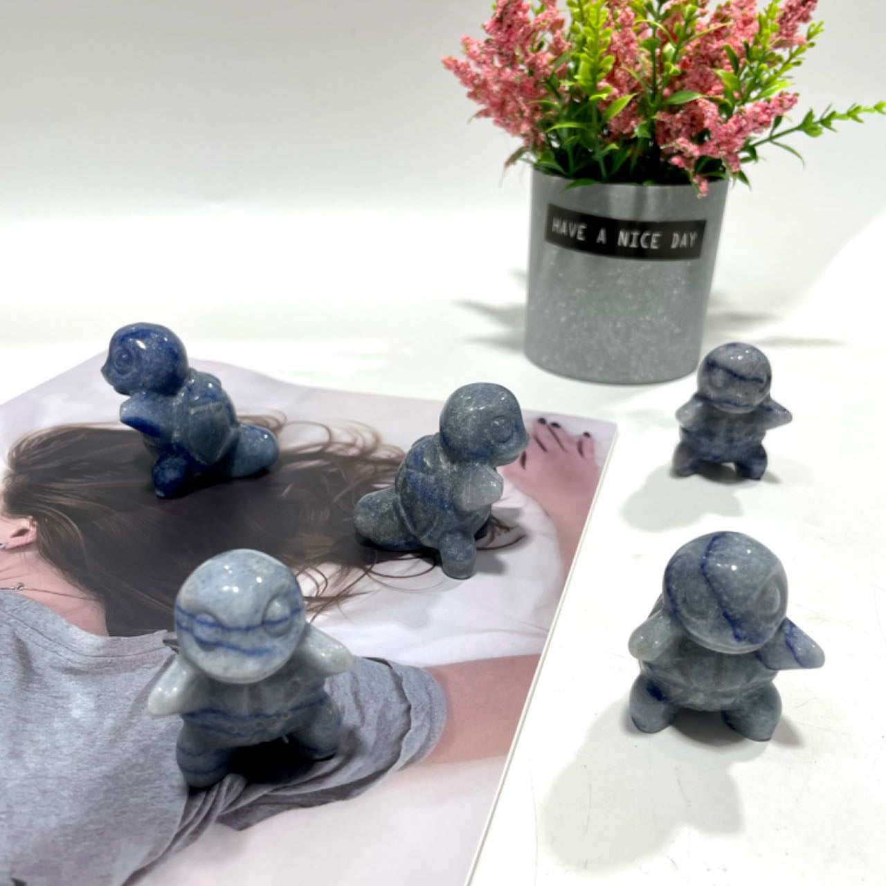 2 Counts Blue Aventurine Squirtle Crystal 5CM Pokemon Crystal Natural Gemstone Semi Precious Healing Crystals Enhance Positive Energy Home Decoration From IG Crystal