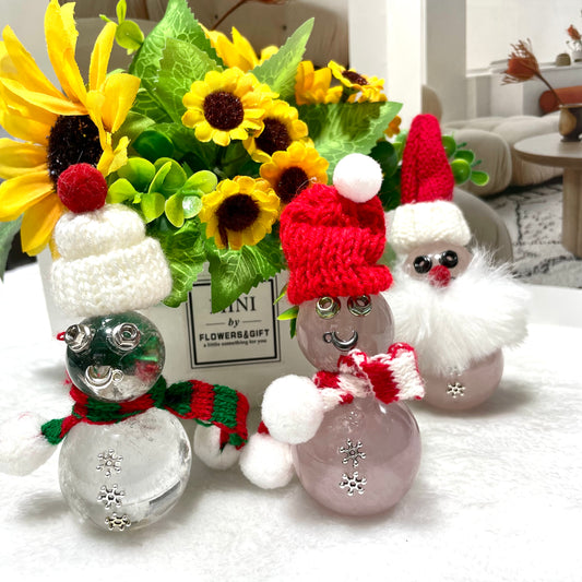 2 Counts Snowman Crystal Carving Rose Quartz Clear Quartz Healing Stones Natural Stone Chakra Balancing Reiki Home Office Decor From IG Crystal