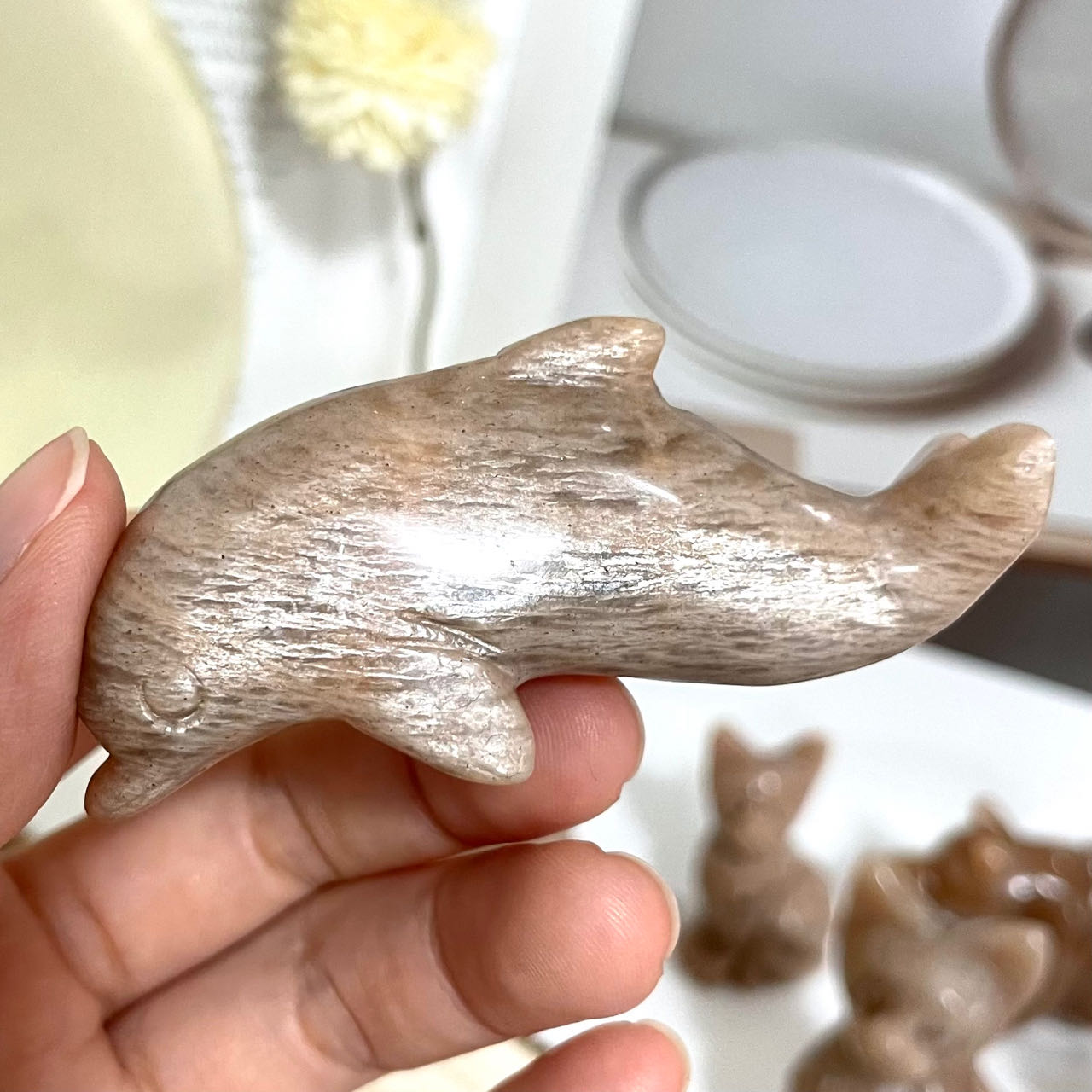 Peach Moonstone Animals Crystal Frog Wolf Flower Fairy Dog Fish Chicken Dinosaur Seal Bear Cat Dolphin Healing Stone Home Decoration From IG Crystal