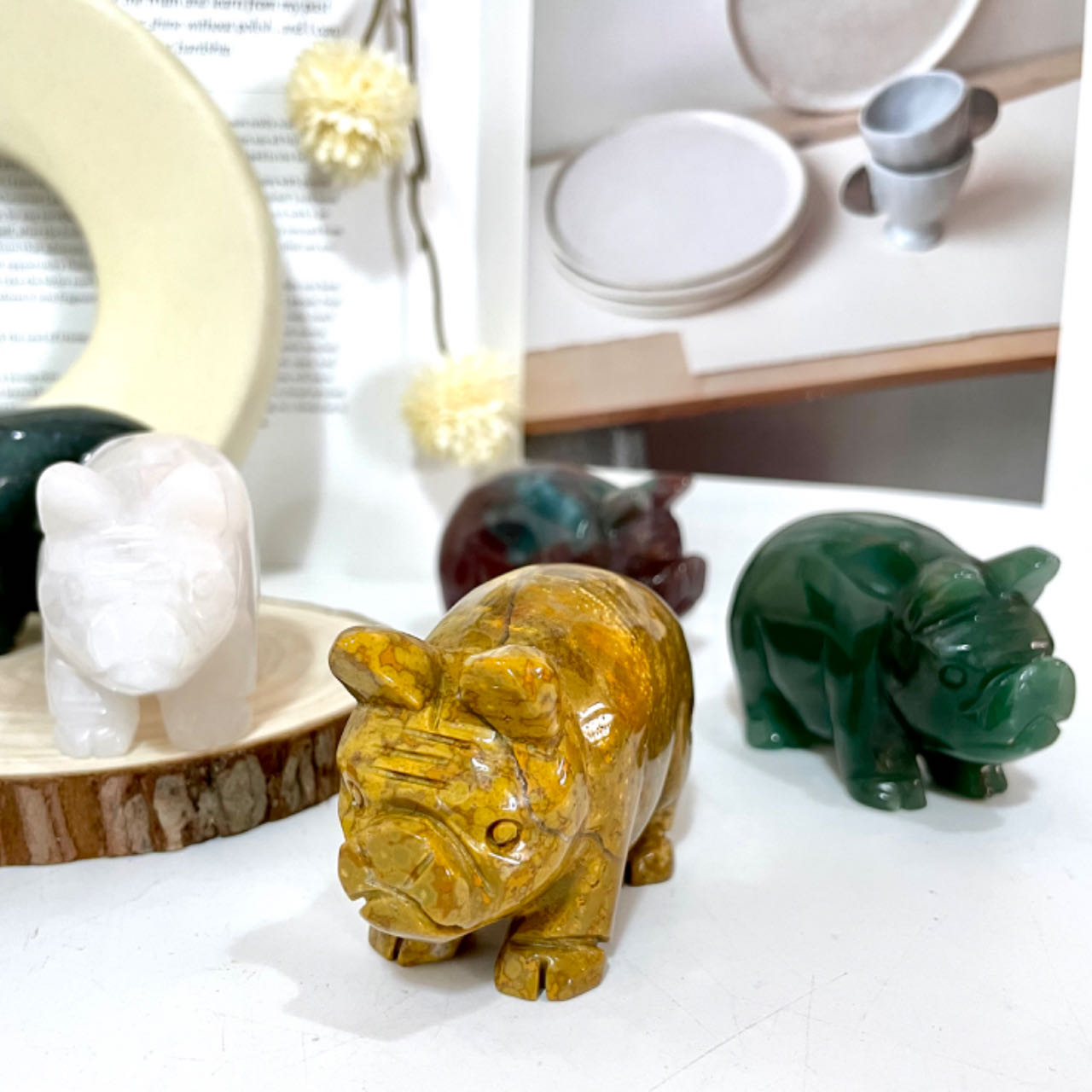 1 Count Different Maerail Pig Crystal Clear Quartz Obsidian Ocean Jasper Green Aventurine From IG Crystal
