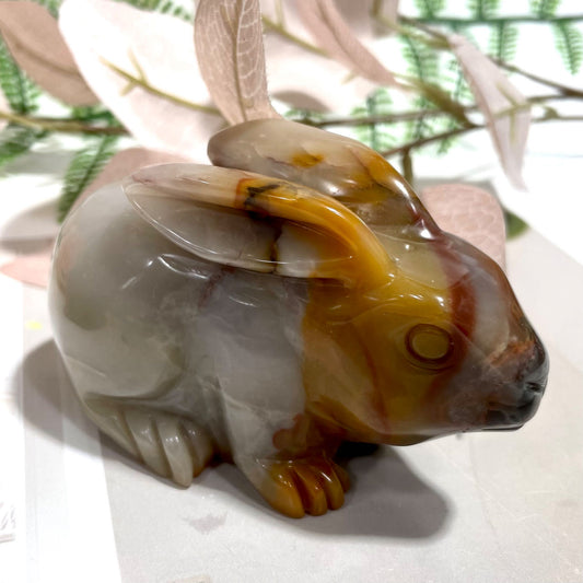 2 Counts Three-colour Jade Rabbit Healing Stone Home Decoration From IG Crystal