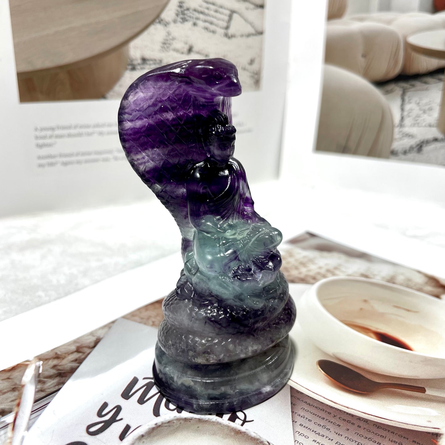 1 Count Fluorite Snake Buddha Crystal Carving Healing Stones Natural Stone Chakra Balancing Reiki Home Office Decor From IG Crystal